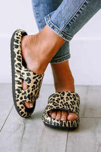 Pink Leopard Print Thick Sole Slip On Slippers