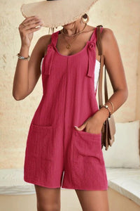 Multicolor Rose Adjustable Straps Pocketed Textured Romper