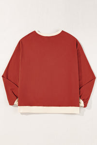 Red Clay Color Block Patch Drop Shoulder Oversized Sweatshirt