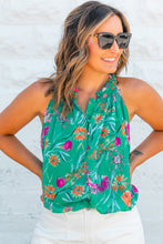 Load image into Gallery viewer, Bright Green Floral Print Buttoned Neckline Tank Top
