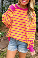 Load image into Gallery viewer, Orange Stripe Trimmed Round Neck Drop Shoulder Loose Sweater
