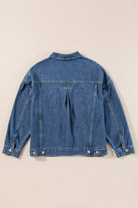 Dark Blue Washed Oversize Pocketed Denim Jacket