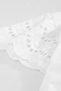 White Hollow Out Ruffle Sleeve T-shirt