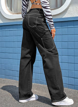 Load image into Gallery viewer, Black High Waist Straight Leg Cargo Pants with Pockets
