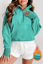 Load image into Gallery viewer, Sea Green Fleece Lined Zip Up Stand Collar Thumbhole Sleeve Sweatshirt
