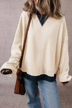 Load image into Gallery viewer, White Color Block Patch Drop Shoulder Oversized Sweatshirt
