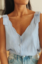 Load image into Gallery viewer, Sky Blue Stripe Scalloped V Neck Buttoned Tank Top
