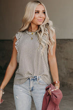 Load image into Gallery viewer, Khaki Striped Crew Neck Ruffled Tank Top
