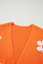 Load image into Gallery viewer, Orange Floral Print Knitted Open Front Loose Cardigan
