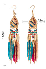 Load image into Gallery viewer, Red Bohemian Feathered Beaded Tassel Hook Earrings
