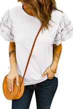 Load image into Gallery viewer, White Hollow Out Ruffle Sleeve T-shirt
