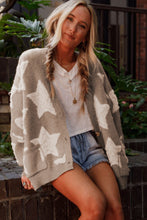 Load image into Gallery viewer, Khaki Sherpa Star Pattern Textured Sweater Cardigan with Pockets
