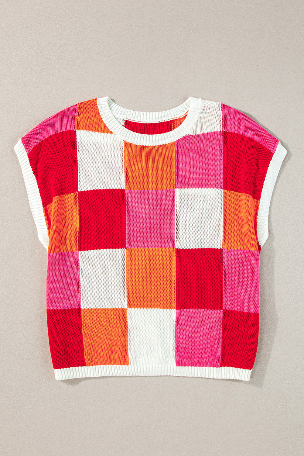 Grapefruit Orange Color Block Cap Sleeve Sweater