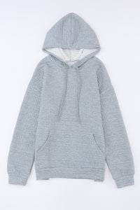 White Quilted Kangaroo Pocket Drawstring Hoodie