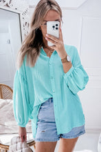 Load image into Gallery viewer, Iceland Blue Solid Puff Sleeve Loose Fit Buttoned Shirt
