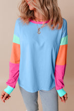 Load image into Gallery viewer, Green Colorblock Patchwork Long Sleeve Loose Top
