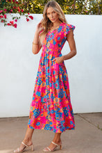 Load image into Gallery viewer, Rose Red Boho Floral V Neck Ruffle Tiered Long Dress

