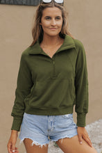 Load image into Gallery viewer, Sea Green Fleece Lined Zip Up Stand Collar Thumbhole Sleeve Sweatshirt
