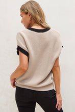 Load image into Gallery viewer, Light French Beige Contrast Trim Round Neck Batwing Sleeve Sweater Top
