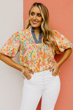 Load image into Gallery viewer, Multicolour Floral Print Bubble Sleeve V Neck Blouse
