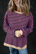 Load image into Gallery viewer, Blue Stripe Oversized Contrast Trim Pullover Sweatshirt
