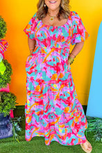 Load image into Gallery viewer, Multicolour Plus Size Floral Smocked Puff Sleeve Maxi Dress
