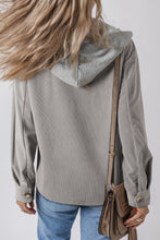 Load image into Gallery viewer, Light Grey Hooded Drawstring Pockets Corduroy Shacket
