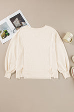 Load image into Gallery viewer, White Waffle Knit Bishop Sleeve Split Oversized Sweatshirt
