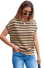 Load image into Gallery viewer, Khaki Stripe Knitted Bat Sleeve T Shirt
