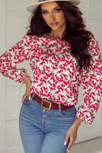 Load image into Gallery viewer, Red Floral Print Long Sleeve Open Back Blouse
