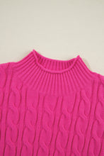 Load image into Gallery viewer, Rose Red Solid Cable Knit High Neck Drop Shoulder Sweater
