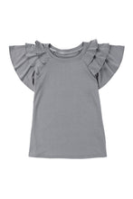 Load image into Gallery viewer, Gray Plain Tiered Ruffled Short Sleeve T Shirt
