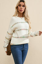 Load image into Gallery viewer, White Colorful Crossed Stitch Drop Shoulder Sweater
