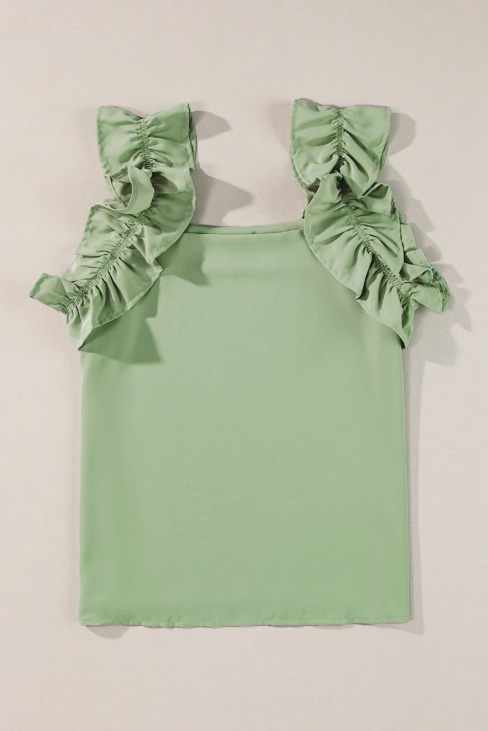 Oatmeal Solid Ruffle Trim Sleeveless Top