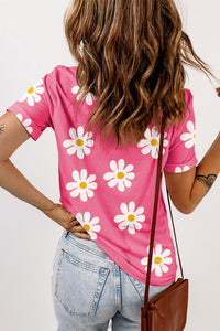 Black Daisy Printed Crewneck T Shirt