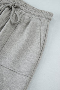 Light Grey Multi Pockets Lace-up High Waist Wide Leg Workout Pants