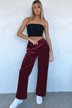 Load image into Gallery viewer, Burgundy Solid Drawstring Waist Wide Leg Pants
