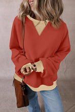 Load image into Gallery viewer, Red Clay Color Block Patch Drop Shoulder Oversized Sweatshirt
