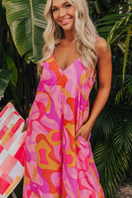 Load image into Gallery viewer, Pink Boho Abstract Print V Neck Wide Leg Jumpsuit
