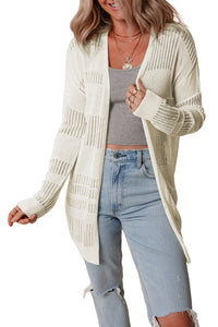 White Solid Color Lightweight Open Knit Tunic Cardigan