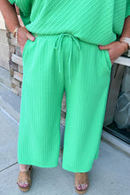 Load image into Gallery viewer, Mint Green Textured Batwing Sleeve Tee Wide Leg Pants Plus Size Set
