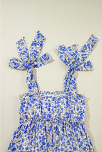 Load image into Gallery viewer, Blue Rose Floral Knotted Straps Tiered Babydoll Dress
