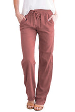 Load image into Gallery viewer, Blue Drawstring Elastic Waist Pockets Long Straight Legs Pants
