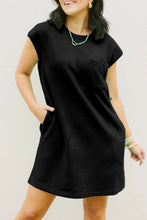 Load image into Gallery viewer, Black Textured Cap Sleeve T Shirt Dress
