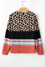 Load image into Gallery viewer, Khaki Leopard Color Block Crewneck Long Sleeve Top
