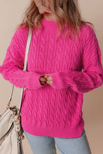 Load image into Gallery viewer, Rose Red Solid Cable Knit High Neck Drop Shoulder Sweater
