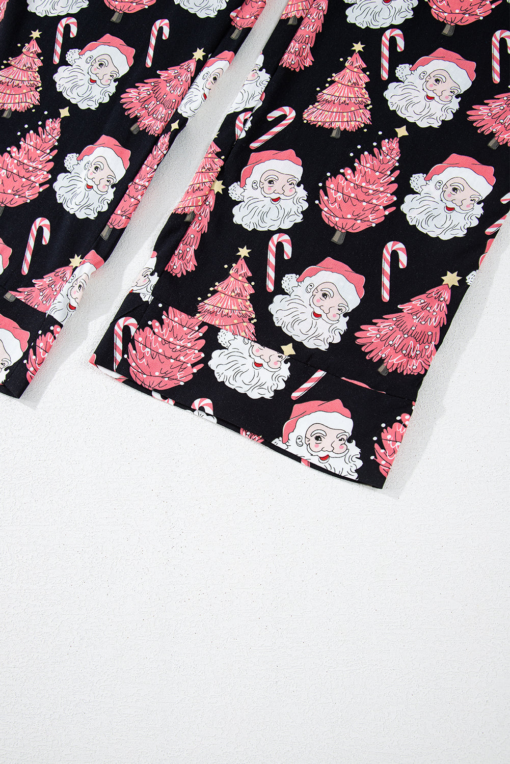 Black Christmas Santa Printed Two Piece Pajamas Set