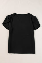 Load image into Gallery viewer, Black Scalloped V Neckline Petal Sleeve Top
