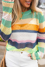 Load image into Gallery viewer, Green Colorblock Patchwork Knit Crochet Eyelet Sweater
