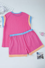 Load image into Gallery viewer, Bright Pink Textured Knit Contrast Trim Plus Shorts Set
